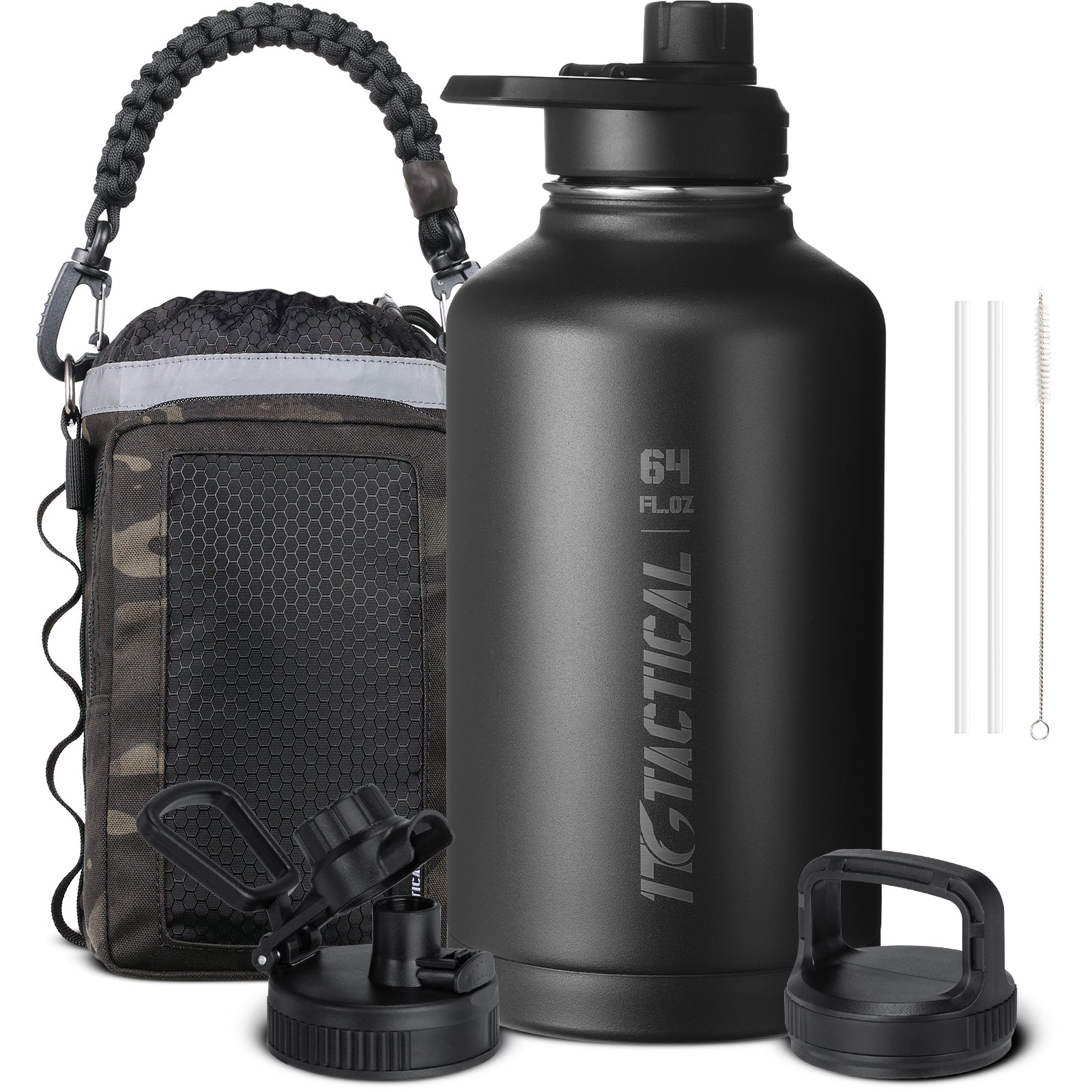 1TG Tactical 64 oz Water Bottle with Free MOLLE Pouch and Strap